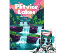 Puzzle pour Adolescents 1000 pièces Illustration du Parc National des Lacs de Plitvice Difficulté et défi Analyse et logique Décoration intérieure Jouet pour Les 14 Ans et Plus (50x75cm)