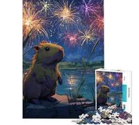 Puzzle pour Adolescents 1000 pièces Illustration d'un Capybara regardant Un feu d'artifice Un défi à relever pour créer Une œuvre d'art Jouet éducatif Convient aux Personnes de 14 Ans et Plus 38x26cm