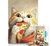 Puzzle pour Adolescents 1000 pièces Illustration d'un Chat Mangeant Une Part de Pizza Bords impeccables Jeu de réflexion Amusant Cadeau Ambiance chaleureuse Décoration Murale de Noël (50x75cm)