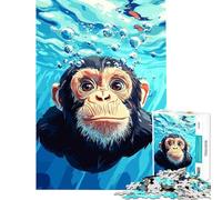 Puzzle pour Adolescents 1000 pièces Illustration d'un chimpanzé sous l'eau avec des Bulles Stimule Le Cerveau Jeu de Construction Relaxant Convient aux 14 Ans et Plus (38x52cm)