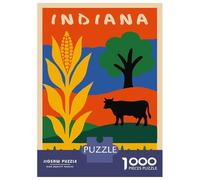 Puzzle pour Adolescents 1000 Pièces Indiana Landscape Illustration with Corn and Cow Puzzles pour Adultes Activités Familiales Interaction Parent-Enfant Jeu Au Design Élégant 38x26cm/1000pcs