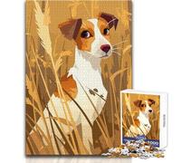 Puzzle pour Adolescents 1000 pièces Jack Russell Terrier dans Un Champ de blé - Illustration Minimaliste - Jeu éducatif Familial - Améliore la mémoire - Cadeau de Noël Secret - Dimensions 38x26cm