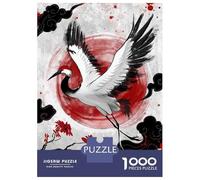Puzzle pour Adolescents 1000 Pièces Japanese Crane with Red Sun Digital Art Puzzle Adulte Jeux Relaxants Décoration Intérieure Cadeaux Uniques pour Anniversaire Et Noël 38x26cm/1000pcs