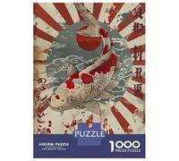 Puzzle pour Adolescents 1000 Pièces Japanese Rising Sun Koi Puzzle pour Adultes Jeu Pratique Analyse Et Logique Interaction Parent-Enfant 52x38cm/1000pcs