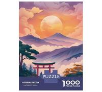 Puzzle pour Adolescents 1000 Pièces Japanese Sunset Mountain Puzzle pour Adultes Jeux Relaxants Cadeau d'anniversaire Activités Amusantes À La Maison, 70x50cm/1000pcs