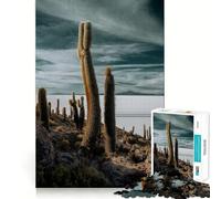 Puzzle pour Adolescents 1000 pièces Jardin de Cactus sur Le Salar d'Uyuni Bords impeccables Jeu de réflexion Amusant et Calme Activité Artistique pour Anniversaire (38x52cm)