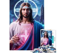 Puzzle pour Adolescents 1000 pièces Jésus à l'ère du néon Stimule Le Cerveau Décoration Murale Jeu Relaxant Convient aux Personnes de 14 Ans et Plus (38x52cm)
