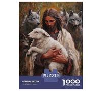 Puzzle pour Adolescents 1000 Pièces Jesus and The Lamb Puzzle pour Adultes Jeu De Réflexion Décoration Murale Cadeau Anti-Stress 52x38cm/1000pcs