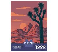 Puzzle pour Adolescents 1000 Pièces Joshua Tree Desert Park National Retro Sunset Vector Art Print Puzzle pour Adultes Jeu Manuel Découpe De Précision Activités Amusantes À La Maison 70x50cm/1000pcs