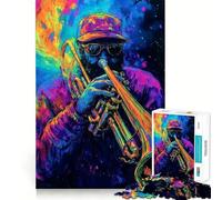 Puzzle pour Adolescents 1000 pièces Joueur de Trompette en néon Découpe serrée Jeu cérébral Amusant et créatif Détente Cadeau Artistique de Noël (38x26cm)