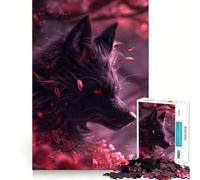 Puzzle pour Adolescents 1000 pièces Kitsune Noir Renard maléfique Assemblage sans Couture Art,Jeu de développement Personnel,Jeu de détente,Décoration de Noël (38x52cm)