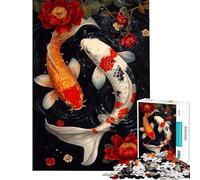 Puzzle pour Adolescents 1000 pièces Koi Harmony in Bloom Puzzle à Assembler pour Adolescents Motif Stimulant à compléter Cadeau Unique d'anniversaire et de Noël (Taille 50x75cm)