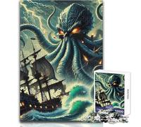 Puzzle pour Adolescents 1000 pièces Kraken et Navire mer déchaînée Cadeau pour Femmes Jeu de réflexion Cadeau d'anniversaire (Taille 50x75cm)