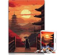 Puzzle pour Adolescents 1000 pièces La Lune, Nuit et Chat - Jeu éducatif Japonais pour Toute la Famille - Niveau de difficulté:Difficile - Cadeau d'anniversaire - Dimensions:38x26cm