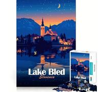 Puzzle pour Adolescents 1000 pièces Lac de Bled Slovénie de Nuit Jeu de réflexion Stimulant et Amusant,Cadeau Artistique de Noël (38x52cm)