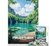 Puzzle pour Adolescents 1000 pièces Lacs de Plitvice Croatie Jeu Manuel Difficile Anti-Stress Améliore l'amour Entre Les Couples (38X26CM)