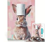 Puzzle pour Adolescents 1000 pièces Lapin avec Chapeau en Papier Toilette Découpe serrée Amusant Résolution de problèmes Détente Décoration de Noël (38x52cm)