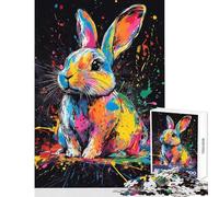 Puzzle pour Adolescents 1000 pièces Lapin coloré Splash Art Jeu éducatif Défi Difficile Jouet éducatif Interaction Parent-Enfant (50x75cm)