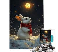 Puzzle pour Adolescents 1000 pièces Lapin d'hiver avec écharpe Rouge Jeu Impossible pour Un Jeu éducatif et Stimulant Cadeau Amusant Convient aux Couples (Dimensions 75x50cm)
