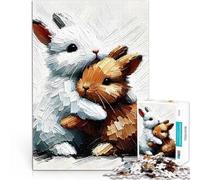 Puzzle pour Adolescents 1000 pièces Lapins Mignons Qui se Font des câlins Impossible Car C'est Un pour Toute la Famille 38x52cm