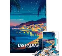 Puzzle pour Adolescents 1000 pièces Las Palmas Espagne Affiche de Voyage Jeu addictif pour cultiver la Patience Jeu Familial Convient aux Couples pour Les Amateurs de Jeux (50x75cm)