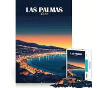 Puzzle pour Adolescents 1000 pièces Las Palmas,Espagne Affiche de Voyage Jeu de réflexion et de détente Cadeau Artistique de Noël (38x26cm)