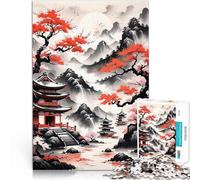 Puzzle pour Adolescents 1000 pièces Lavis d'encre de Paysage Chinois Casse-tête avec des pièces de Formes aléatoires entièrement imbriquées 38x52cm