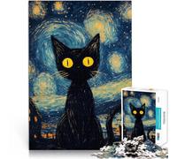 Puzzle pour Adolescents 1000 pièces Le Chat Noir dans la Nuit étoilée Jouets de Jeu Décoration d'intérieur et Cadeaux Uniques 38x26cm