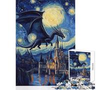 Puzzle pour Adolescents 1000 pièces Le vol du Dragon au-Dessus d'un château étoilé Puzzle Jeu de Puzzle Familial Modèle à Assembler Offre spéciale comme Cadeau pour Toute la Famille (38x26cm)
