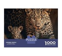 Puzzle pour Adolescents 1000 Pièces Leopard with Cub Puzzles pour Adultes Assemblage De Motifs Activités Amusantes À La Maison Jeu Stimulant Jouets 52x38cm/1000pcs