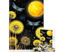 Puzzle pour Adolescents 1000 pièces Libellules et pissenlits sous Une Lune Jaune Jeu Amusant Défi Difficile Jouet éducatif Détente intellectuelle (38x26cm)