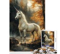 Puzzle pour Adolescents 1000 pièces Licorne Blanche dans la forêt Jeux Amusants Anti-Stress Décoration intérieure Jouet Chaque pièce est Unique (38x52cm)