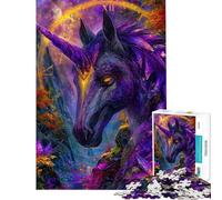 Puzzle pour Adolescents 1000 pièces Licorne Galaxie Violette dans forêt enchantée Chaque pièce est Unique Cadeau d'anniversaire ou Autre Cadeau Unique (Dimensions 50x75cm)