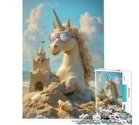 Puzzle pour Adolescents 1000 pièces Licorne Journée à la Plage Jeu Relaxant Jouet Jeu intellectuel Cadeau d'anniversaire Une œuvre d'art (Dimensions 38x26cm)