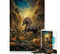 Puzzle pour Adolescents 1000 pièces Licorne Noire dans Une forêt enchantée,Bords Nets,Jeu de Concentration Amusant,Moment de détente,Cadeau de Noël apaisant (38x26cm)