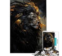 Puzzle pour Adolescents 1000 pièces Lion Noir et Or Jeu éducatif et Relaxant Défi Stimulant Cadeau d'anniversaire (Dimensions 75x50cm)
