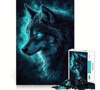 Puzzle pour Adolescents 1000 pièces Loup aux Yeux Bleus Mystique,Assemblage sans Couture,Jeu créatif,Divertissement pour Les Moments de détente,Cadeau de Noël (38x26cm)
