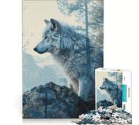 Puzzle pour Adolescents 1000 pièces Loup Blanc Double Exposition Jeu éducatif améliore la mémoire Cadeau Stimulant 38x26cm