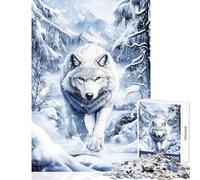 Puzzle pour Adolescents 1000 pièces Loup Blanc en Hiver décoration Murale Cadeau de Noël Secret Jeu Impossible renforce Les Liens Entre Couples Dimensions 50x75cm