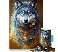 Puzzle pour Adolescents 1000 pièces Loup Bleu Collier doré,Bords Nets,Jeu de Concentration Amusant,Moment de détente,Cadeau de Noël apaisant (38x52cm)