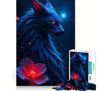 Puzzle pour Adolescents 1000 pièces Loup Bleu et Fleur Rouge,Assemblage sans Couture,Jeu créatif,Divertissement pour Les Moments de détente,Cadeau de Noël (38x26cm)