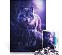Puzzle pour Adolescents 1000 pièces Loup et Son Petit au Clair de Lune Jeux éducatifs Offrir en Cadeau à Toute la Famille 52x38cm
