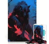 Puzzle pour Adolescents 1000 pièces Loup-Garou Noir aux Yeux Rouges,Bords travaillés,Jeu de Concentration,Divertissement pour Les Moments de détente,Cadeau Artistique de Noël (50x75cm)