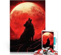 Puzzle pour Adolescents 1000 pièces Loup Hurlant à la Lune de Sang Loisirs en Famille Cadeau d'anniversaire, Cadeaux, décoration Murale 50x70cm