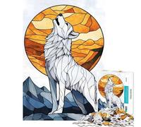 Puzzle pour Adolescents 1000 pièces Loup Hurlant à la Lune Défi éducatif Apprentissage Jouet de décoration pour la Maison À partir de 14 Ans (38x52cm)