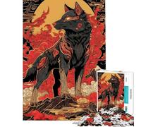 Puzzle pour Adolescents 1000 pièces Loup Japonais avec Nuages Rouges Casse-tête de précision Difficile et Stimulant Jeu de réflexion Familial (Dimensions 38x26cm)