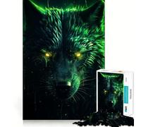 Puzzle pour Adolescents 1000 pièces Loup Noir à Aura Verte,Bords Nets,Jeu de Concentration Amusant,Moment de détente,Cadeau de Noël apaisant (38x26cm)