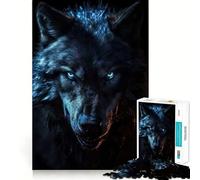 Puzzle pour Adolescents 1000 pièces Loup Noir aux Yeux Bleus,Assemblage sans Couture,Jeu créatif,Divertissement pour Les Moments de détente,Cadeau de Noël (38x26cm)