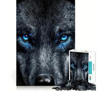 Puzzle pour Adolescents 1000 pièces Loup Noir aux Yeux Bleus,Illustration aux Bords Nets,Jeu de Concentration idéal,Cadeau Parfait pour des Moments de détente,Illustration de Noël (38x52cm)