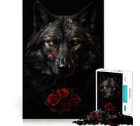Puzzle pour Adolescents 1000 pièces Loup Noir Rose Rouge foncé Assemblage sans Couture Art,Jeu de développement Personnel,Jeu de détente,Décoration de Noël (38x26cm)